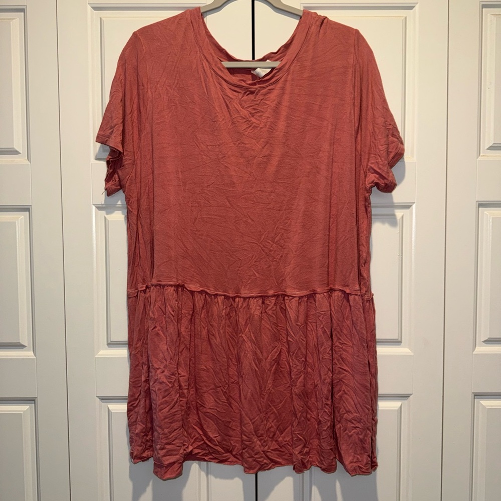Women's Pink Peplum Short Sleeve Top 3XL